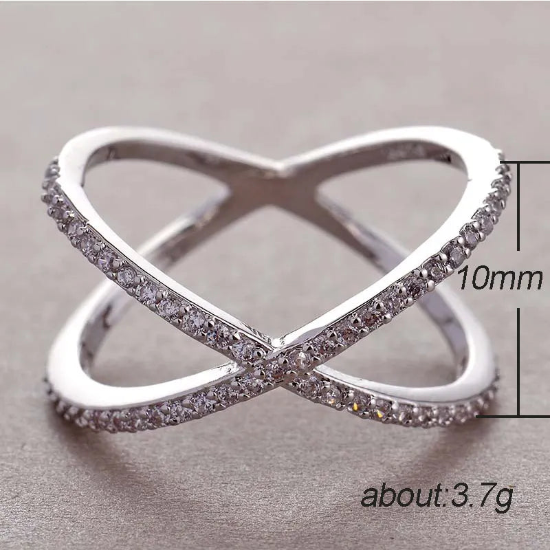 Huitan Luxury Cross X Shape Women Engagement Ring Full Paved CZ Stone Silver Color Elegant Simple Female Jewelry Ring Hot Sale