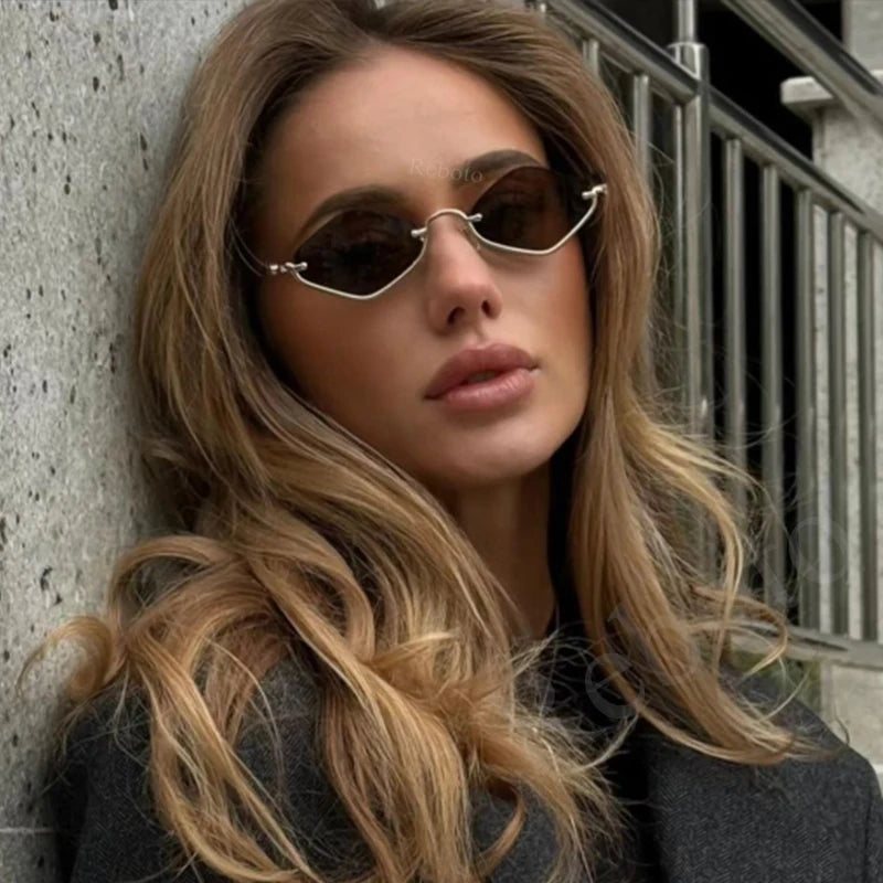 Fashion Small Polygonal Sunglasses Women Luxury Brand Metal Half Frame Sun Glasses Ladies Hipster sexy Cat Eye Shades Vintage