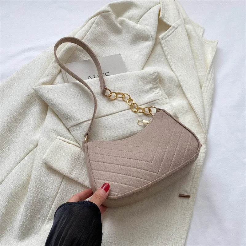 Mini Shoulder Bags for Women Fashion Felt Women's Bag Design Advanced Underarm Handbags Beautiful Purses Crescent SaddleBag 2024