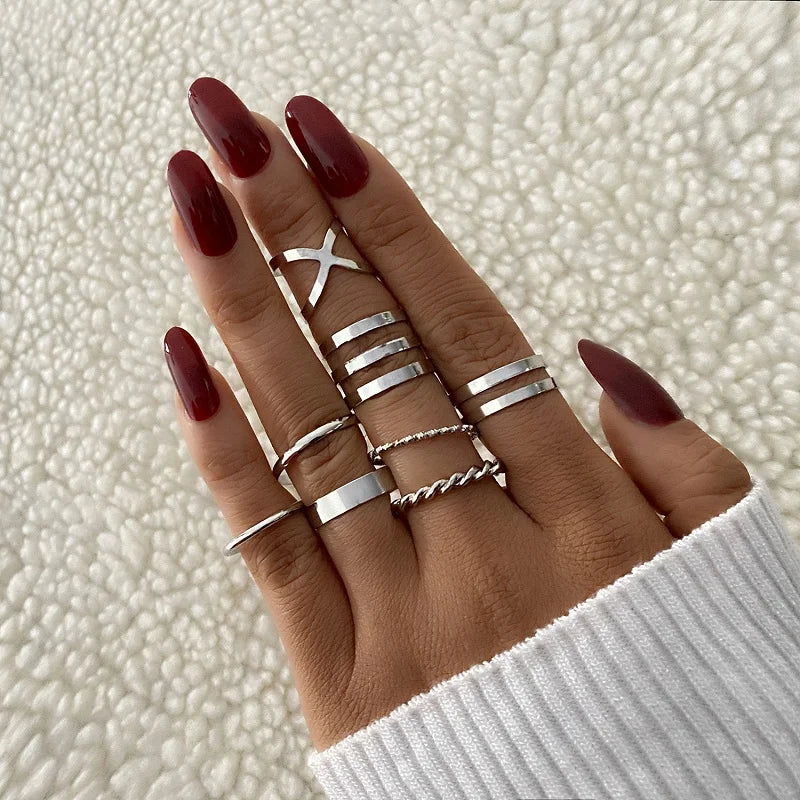 6Pcs/Set Gold Color Smooth Geometric Open Rings Set For Women Exaggerated Metal Irregular Thick Chunky Ring Jewelry Gift