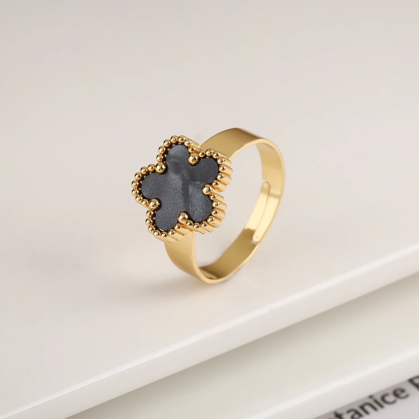 Opening Stainless Steel Gold Plated Botanical Plum Blossom Adjustable Ring Fashion for Woman Five Leaf Flower Jewelry Clover