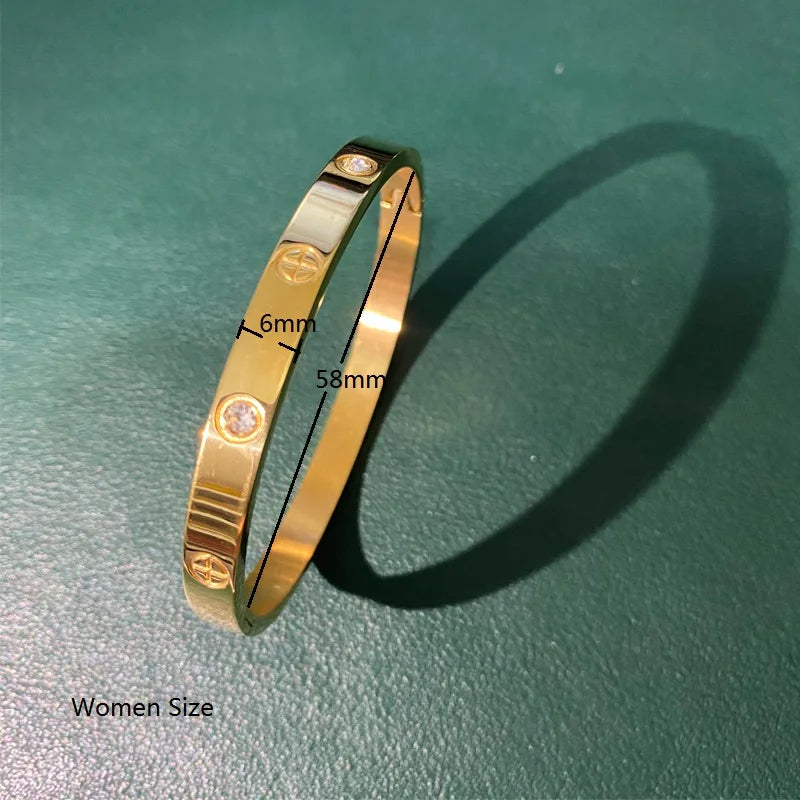 New Design Gold Color Zircon And Cross Nut Nail Bracelet & Bangle For Woman Stainless Steel Screw Brand Jewelry Dropshipping