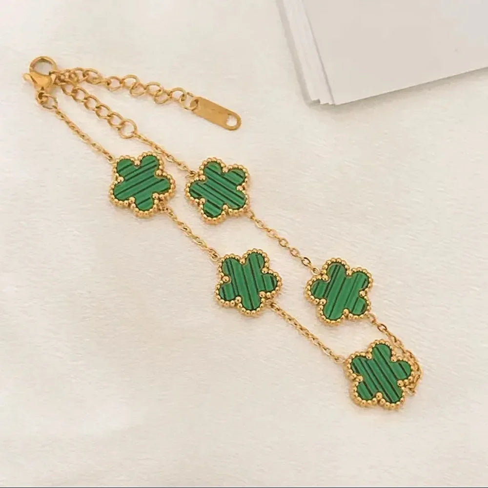 New Hot Trendy Luxury Five Leaf Flower Necklace Jewelry Earrings for Women Gift Fashion 316L Stainless Steel Clover Bracelets