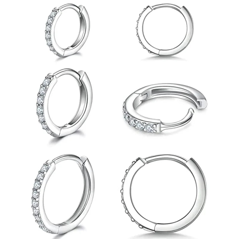 1Pair Stainless Steel Minimal Hoop Earrings Crystal Zirconia Small Huggie Thin Cartilage Earrings Helix Tragus Piercing Jewelry