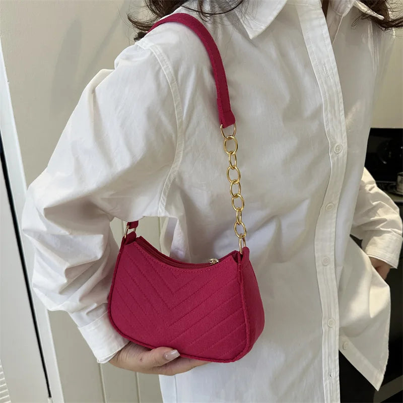 Mini Shoulder Bags for Women Fashion Felt Women's Bag Design Advanced Underarm Handbags Beautiful Purses Crescent SaddleBag 2024