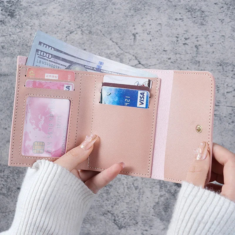 New Cute Wallets for Women Small Hasp Girl Credit Card Holder for PU Leather Coin Purse Female Wallet Short Purses for Women