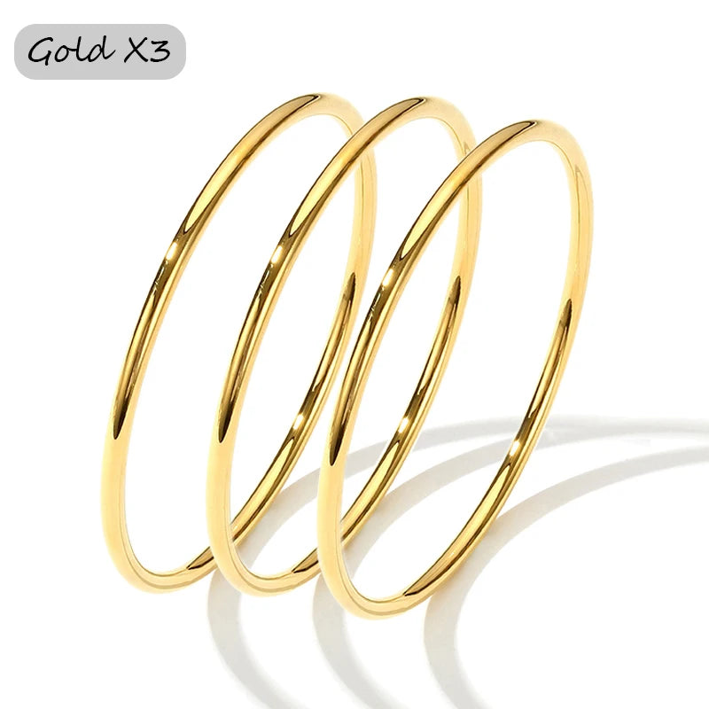 3 Pieces/lot Non Fading Stainless Steel Bracelet Bangles For Women Simple Style Gold Plated Waterproof Women's Bracelets Bangle