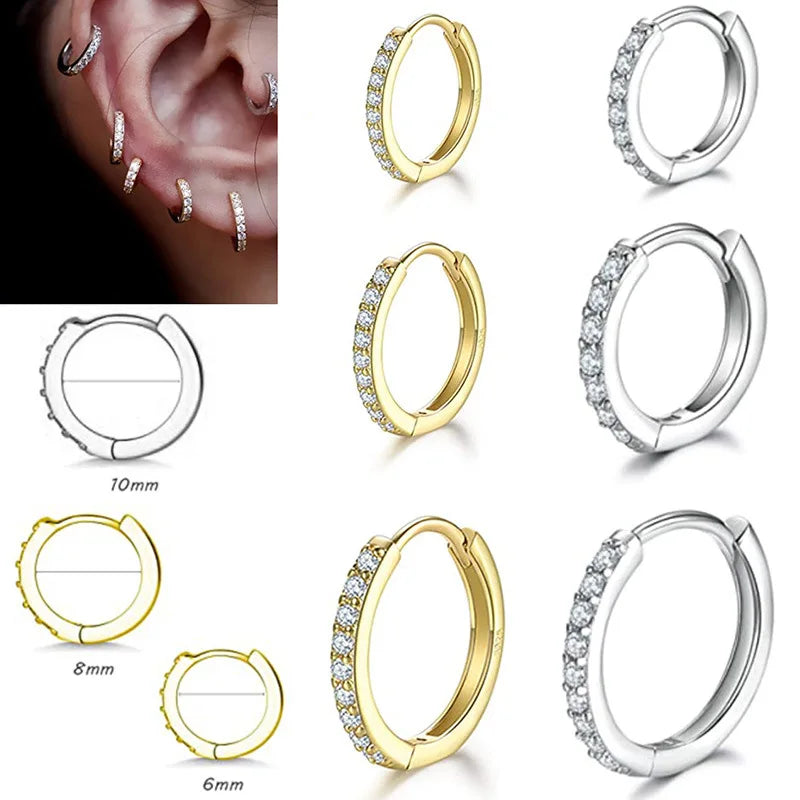 1Pair Stainless Steel Minimal Hoop Earrings Crystal Zirconia Small Huggie Thin Cartilage Earrings Helix Tragus Piercing Jewelry