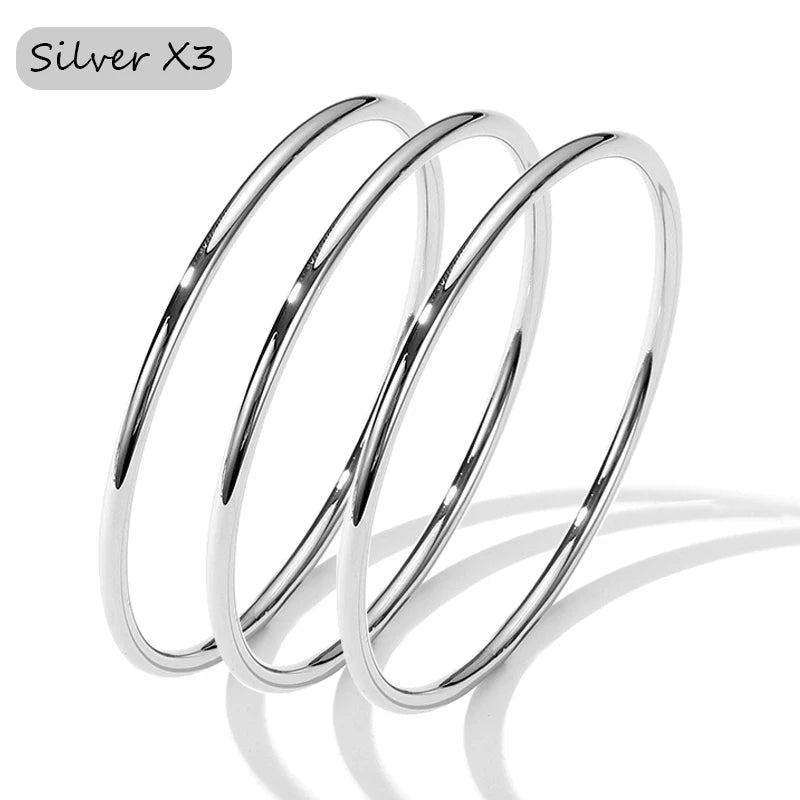 3 Pieces/lot Non Fading Stainless Steel Bracelet Bangles For Women Simple Style Gold Plated Waterproof Women's Bracelets Bangle