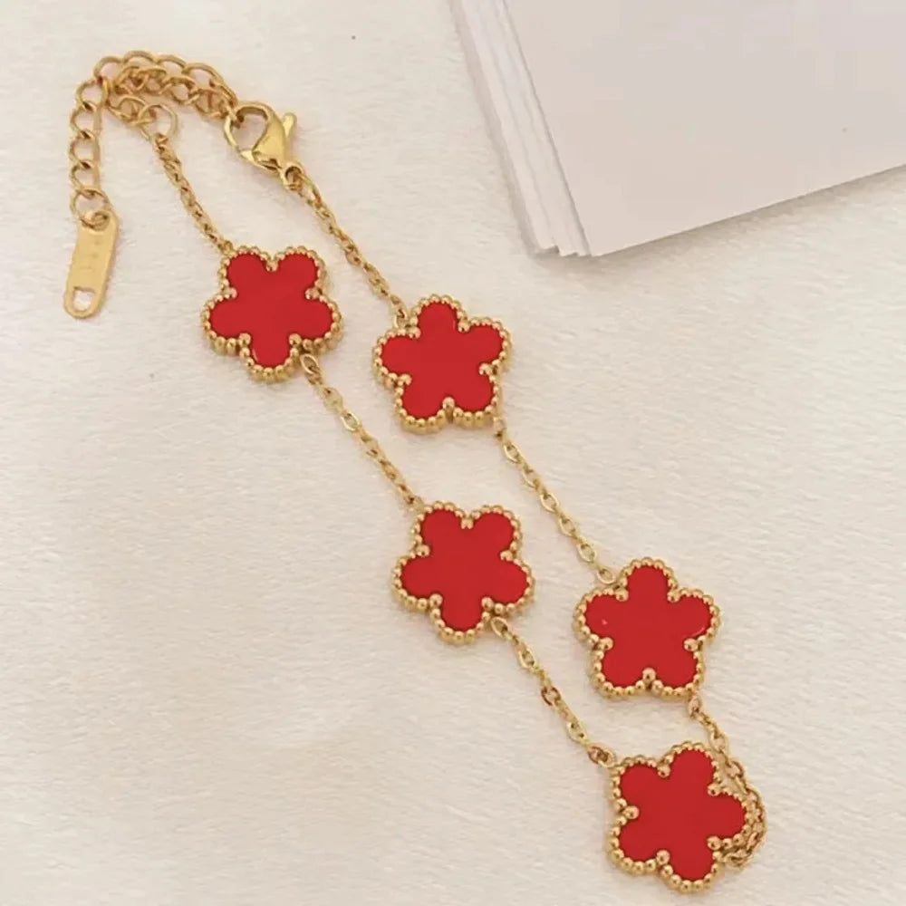 New Hot Trendy Luxury Five Leaf Flower Necklace Jewelry Earrings for Women Gift Fashion 316L Stainless Steel Clover Bracelets