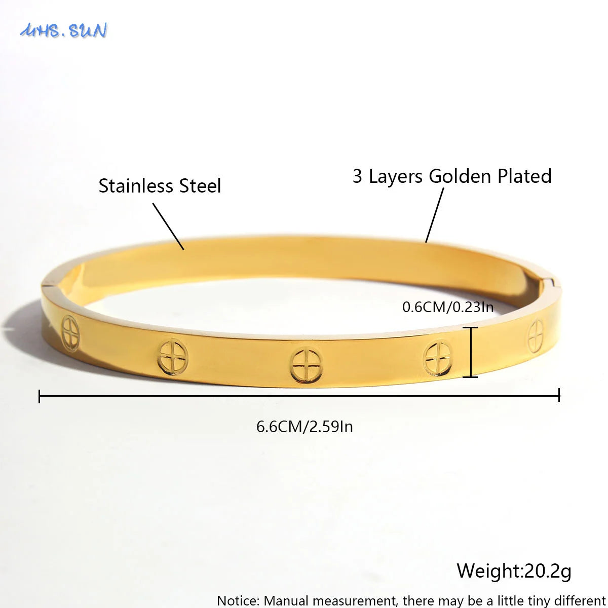 MHS.SUN European and American Stainless Steel Bangles Fashion Round Gold Silver Color Cubic Zircon Jewelry For Women Men