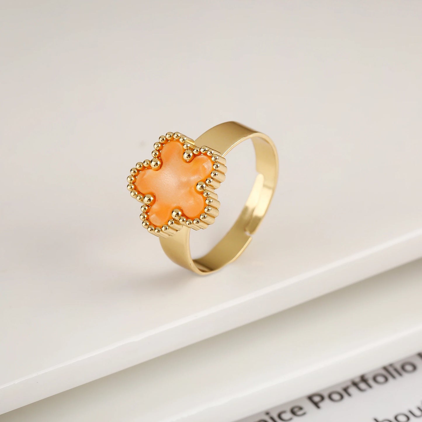 Opening Stainless Steel Gold Plated Botanical Plum Blossom Adjustable Ring Fashion for Woman Five Leaf Flower Jewelry Clover