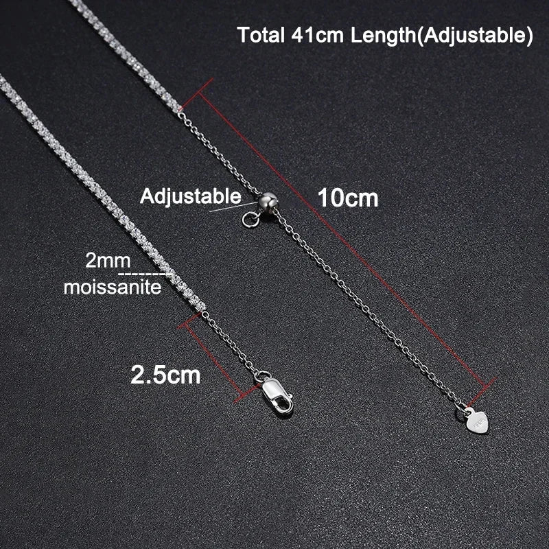 2mm Moissanite Tennis Necklace For Women S925 Silver Plated 18K Gold Sparking Rhinestone Choker Chain Wedding Jewelry Adjustable