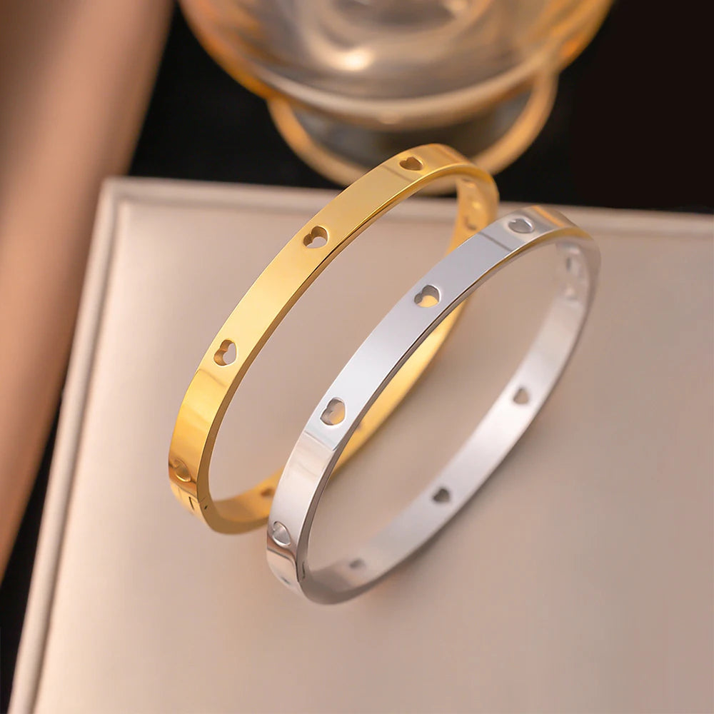 MHS.SUN European and American Stainless Steel Bangles Fashion Round Gold Silver Color Cubic Zircon Jewelry For Women Men