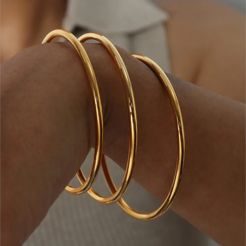 3 Pieces/lot Non Fading Stainless Steel Bracelet Bangles For Women Simple Style Gold Plated Waterproof Women's Bracelets Bangle