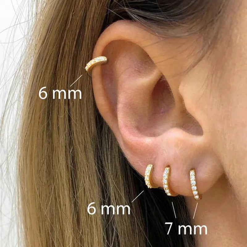 1Pair Stainless Steel Minimal Hoop Earrings Crystal Zirconia Small Huggie Thin Cartilage Earrings Helix Tragus Piercing Jewelry