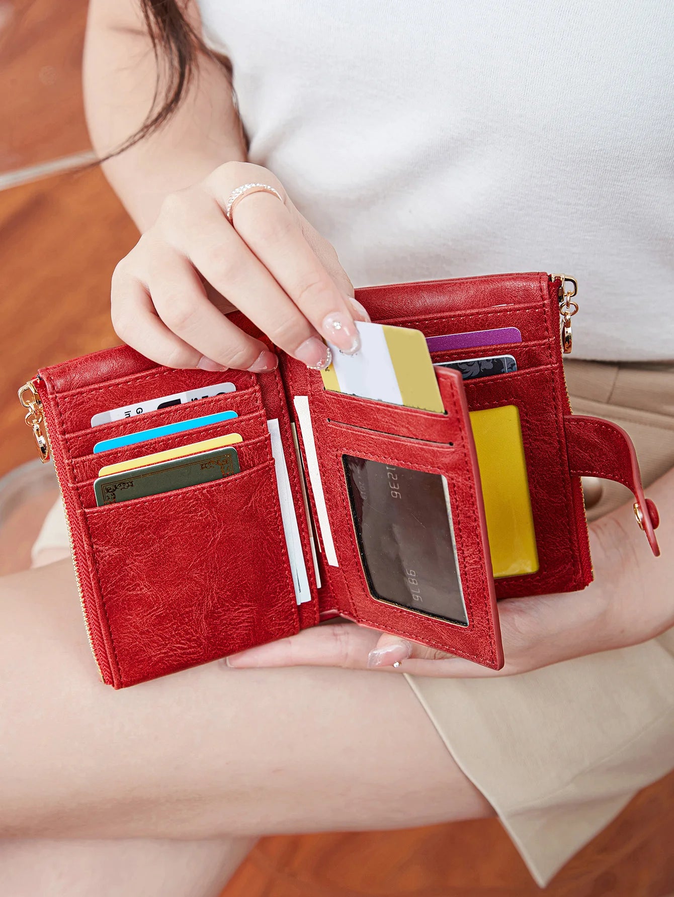 Minimalist Women's Wallet Short Three Layer Large Capacity Double Zipper Card Holder ID Card Credit Bank Card Holder Money Bag