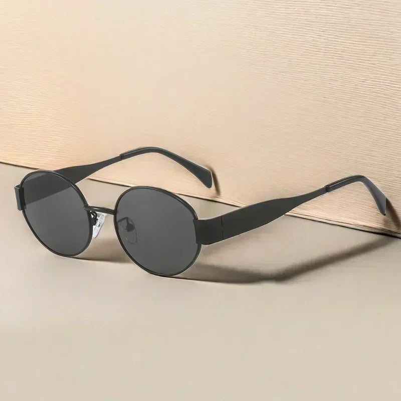 Oval Sunglasses for Women Men Trendy Metal Frame Sun Glasses Classic Shades