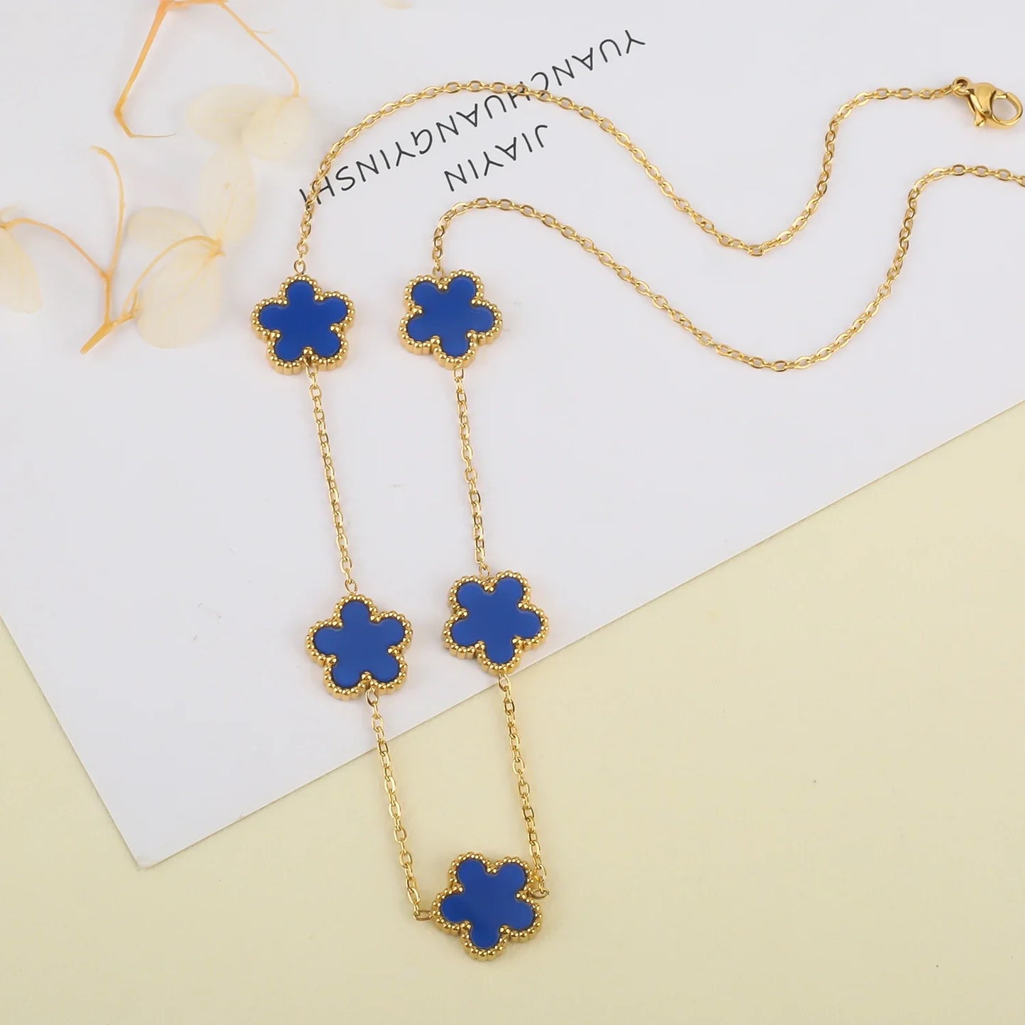 New Hot Trendy Luxury Five Leaf Flower Necklace Jewelry Earrings for Women Gift Fashion 316L Stainless Steel Clover Bracelets