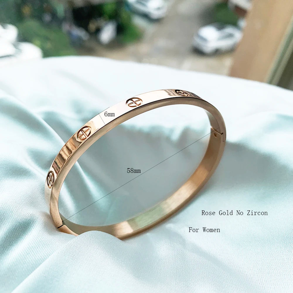 New Design Gold Color Zircon And Cross Nut Nail Bracelet & Bangle For Woman Stainless Steel Screw Brand Jewelry Dropshipping