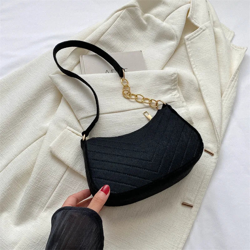 Mini Shoulder Bags for Women Fashion Felt Women's Bag Design Advanced Underarm Handbags Beautiful Purses Crescent SaddleBag 2024