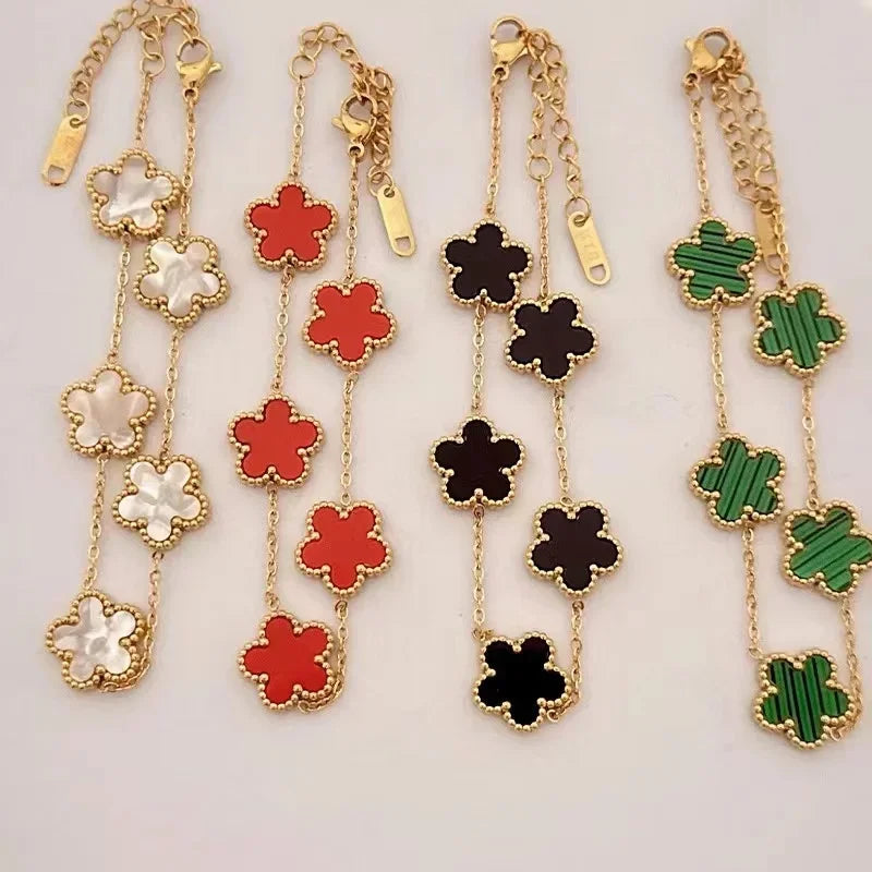 New Hot Trendy Luxury Five Leaf Flower Necklace Jewelry Earrings for Women Gift Fashion 316L Stainless Steel Clover Bracelets