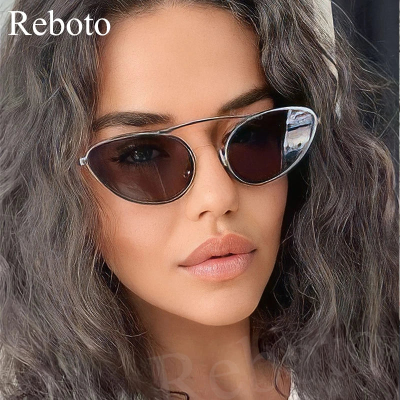 Luxury Brand Cat Eye Sunglasses Women 2024 Fashion Unique Small Oval Sun Glasses Trendy Metal Frame Cool Triangle Eyewear UV400