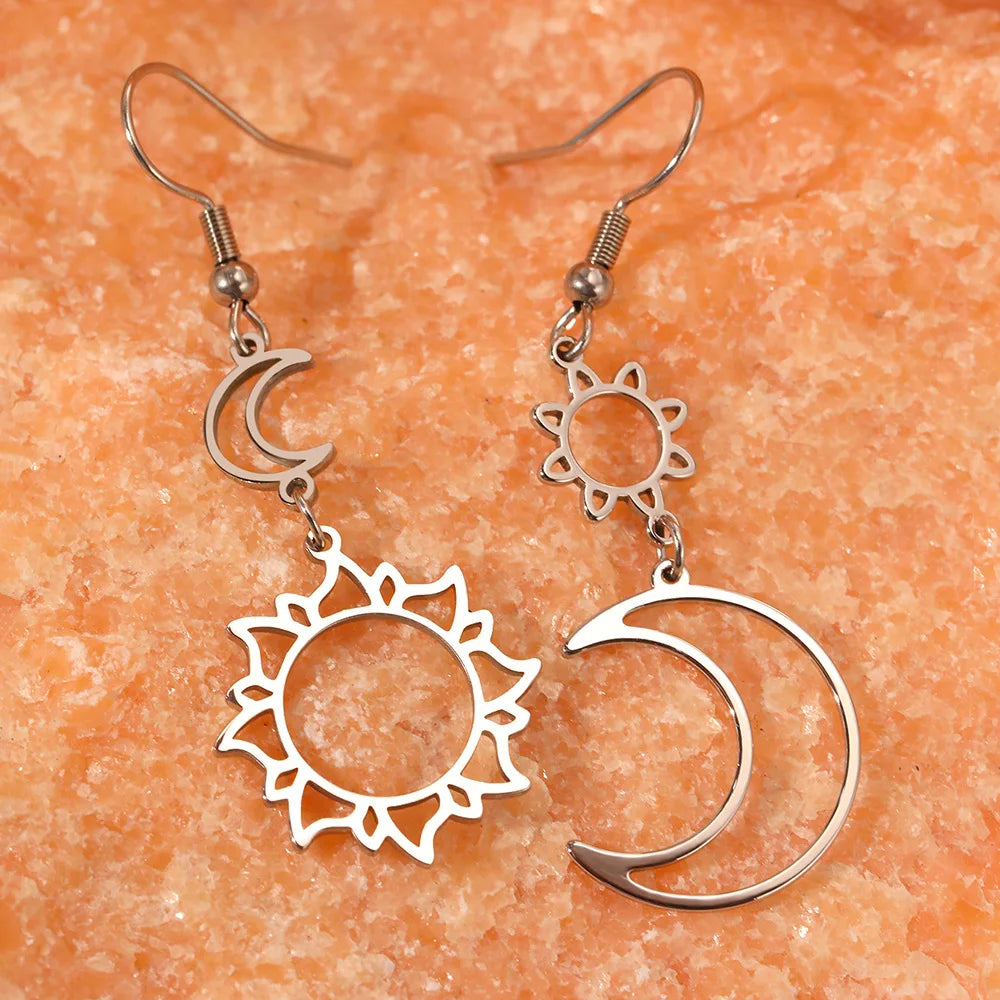 2024 New In Bohemian Stainless Steel Long Dangle Earrings Vintage Jewellery Gold And Silver Plated Sun & Moon Earrrings Woman