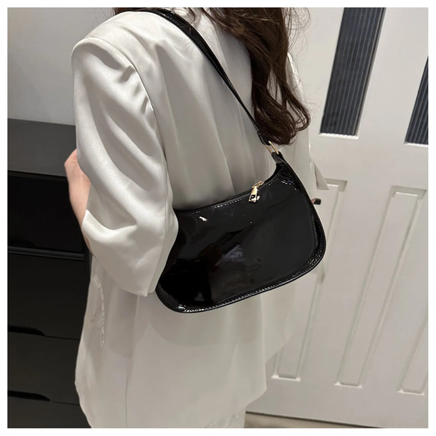 Patent Leather Glossy Shoulder Bag Retro Solid Color Women's Handbags Casual Brand Designer Underarm Bag Fashion Simple Hobo Bag