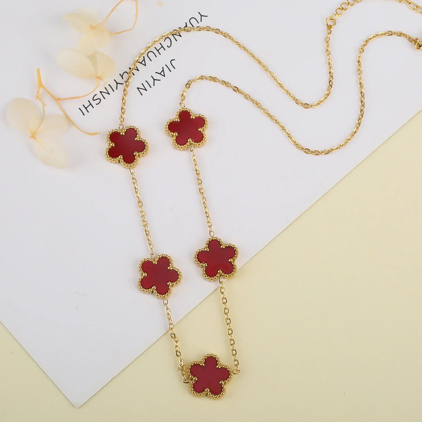 New Hot Trendy Luxury Five Leaf Flower Necklace Jewelry Earrings for Women Gift Fashion 316L Stainless Steel Clover Bracelets