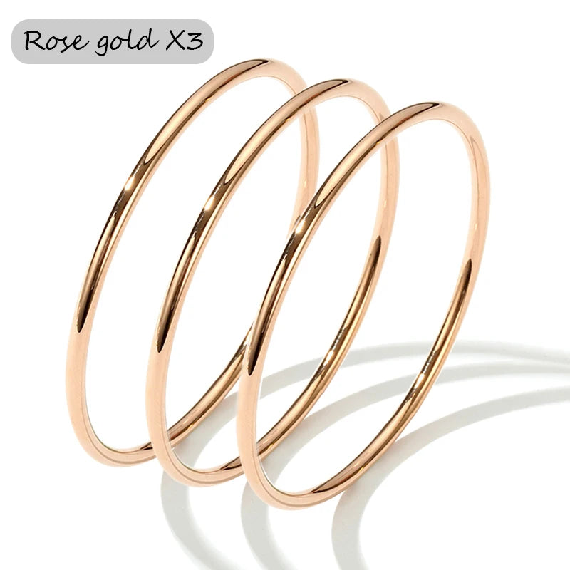 3 Pieces/lot Non Fading Stainless Steel Bracelet Bangles For Women Simple Style Gold Plated Waterproof Women's Bracelets Bangle