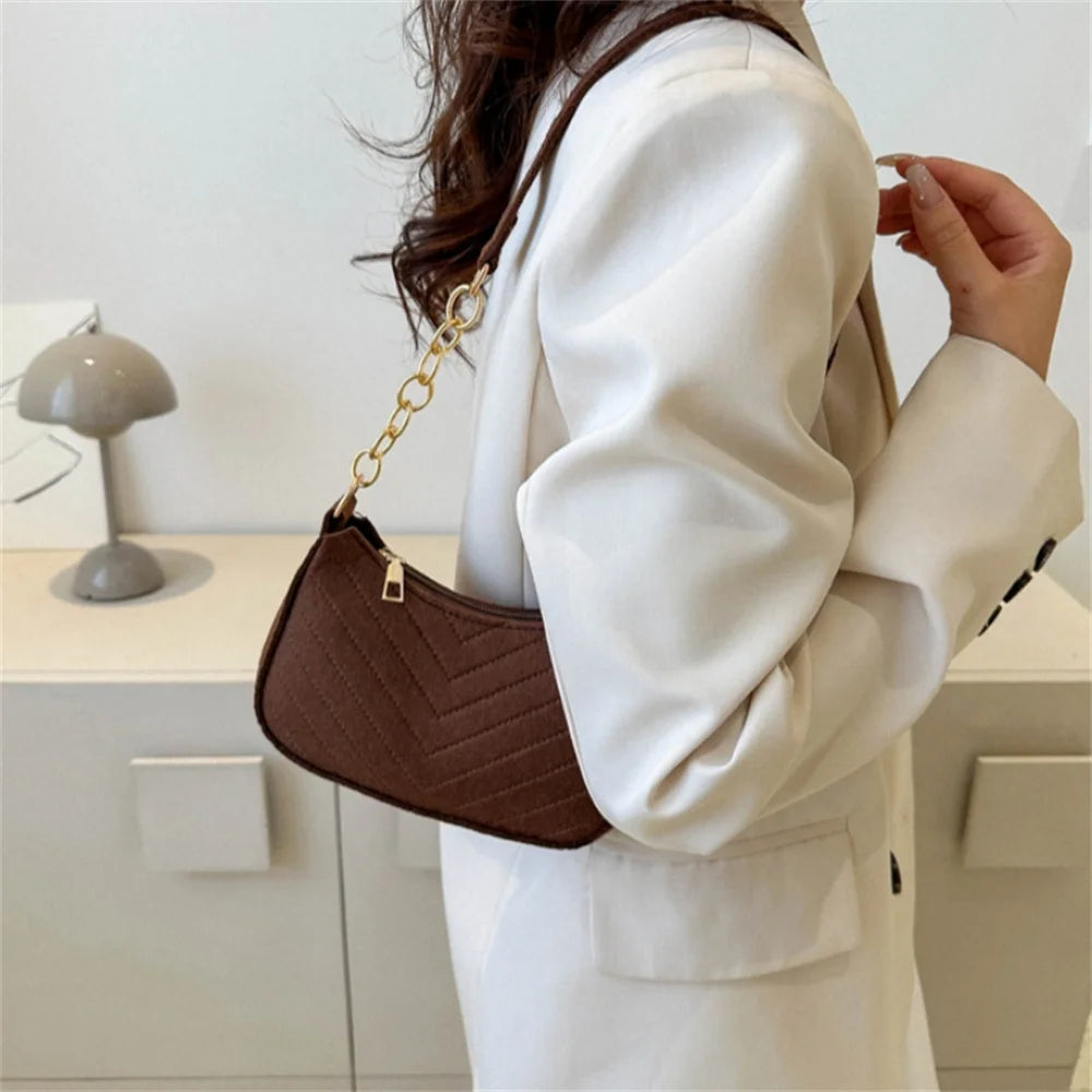 New Brand Women Retro Underarm Bag Felt Solid Color Shoulder Bag Casual Purse Dumpling Bag Simple Fashion Crossbody Bag