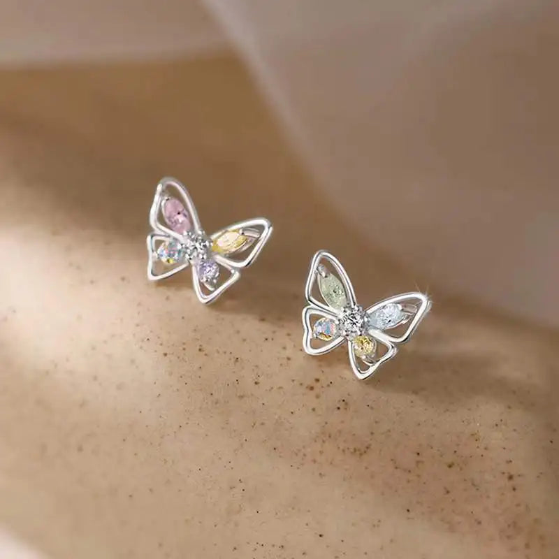 Autumn And Winter Light Luxury Niche Elegant Zircon Butterfly Stud Earrings For Women Fashion Sweet Metal Jewelry Gifts