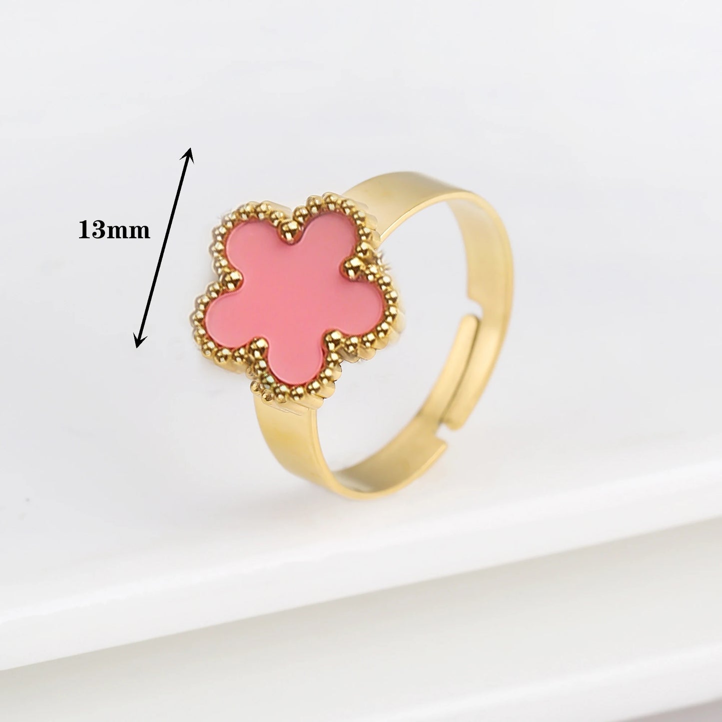 Opening Stainless Steel Gold Plated Botanical Plum Blossom Adjustable Ring Fashion for Woman Five Leaf Flower Jewelry Clover