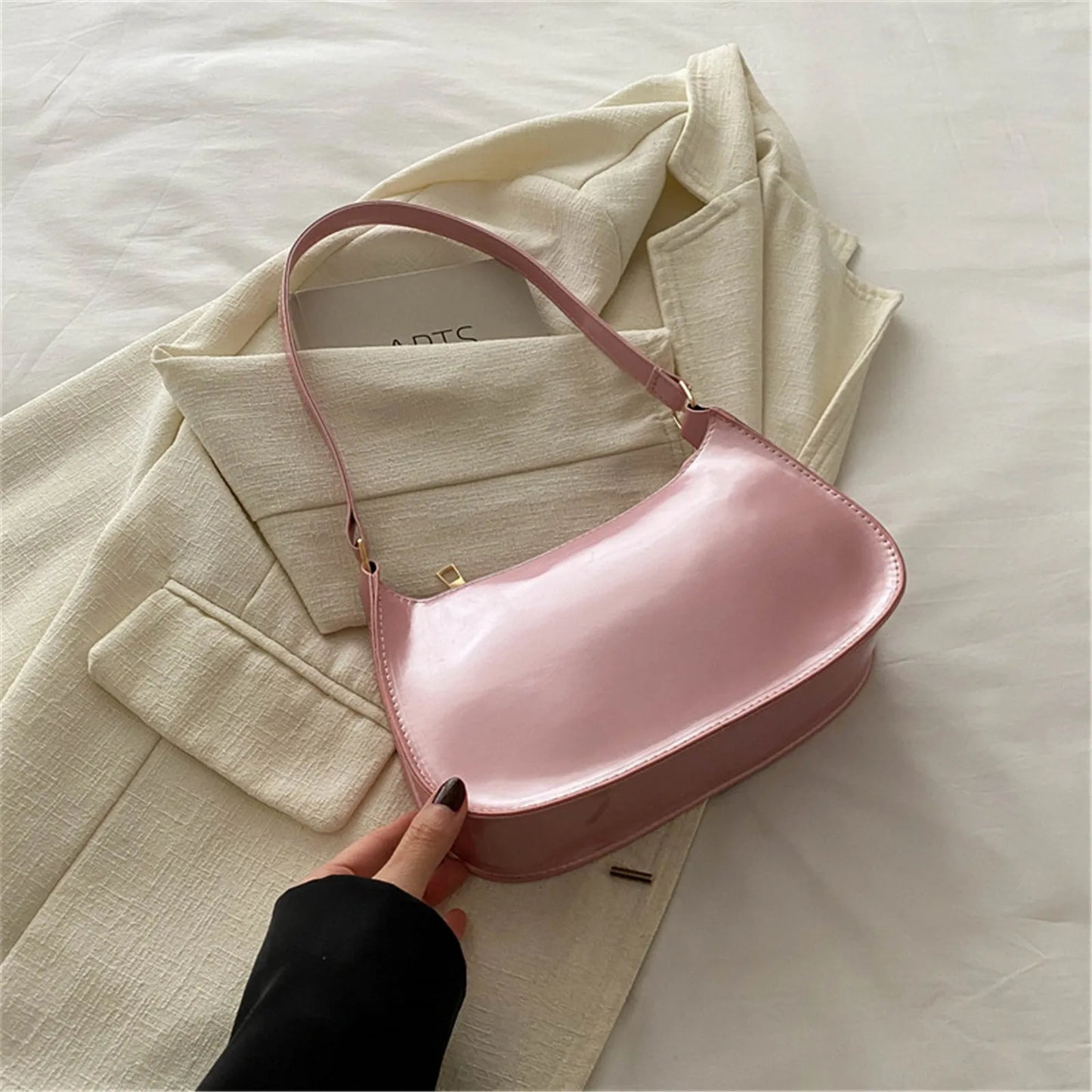 Patent Leather Glossy Shoulder Bag Retro Solid Color Women's Handbags Casual Brand Designer Underarm Bag Fashion Simple Hobo Bag