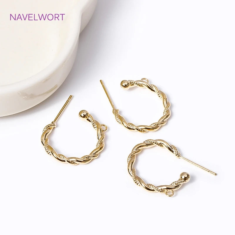 14K Gold Plated Brass Metal Twisted Hoop Earring With Closed Rings For Jewelry Making DIY Tassel/Pearls Earrings Accessories