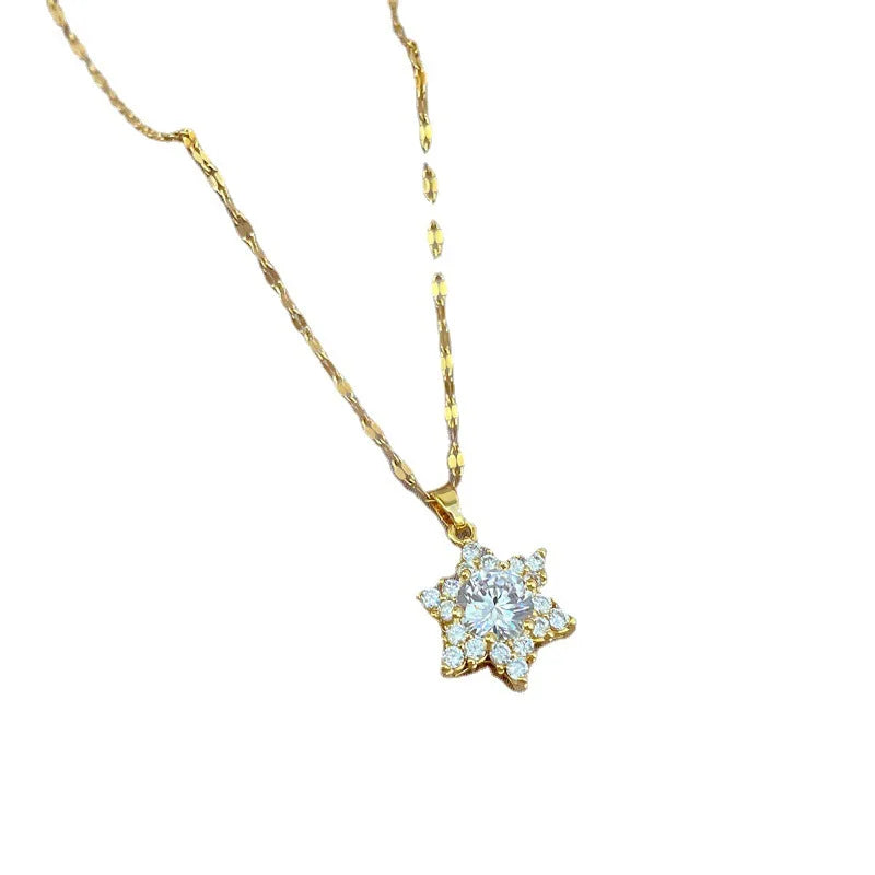 [Titanium Steel] Micro-inlaid Light Luxury Zircon Snowflake Lovely Exquisite Micro-inlaid Fashion Trend Clavicle Chain