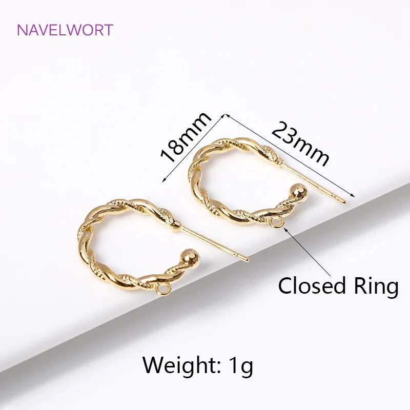 14K Gold Plated Brass Metal Twisted Hoop Earring With Closed Rings For Jewelry Making DIY Tassel/Pearls Earrings Accessories