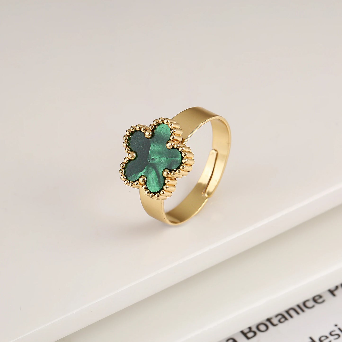 Opening Stainless Steel Gold Plated Botanical Plum Blossom Adjustable Ring Fashion for Woman Five Leaf Flower Jewelry Clover