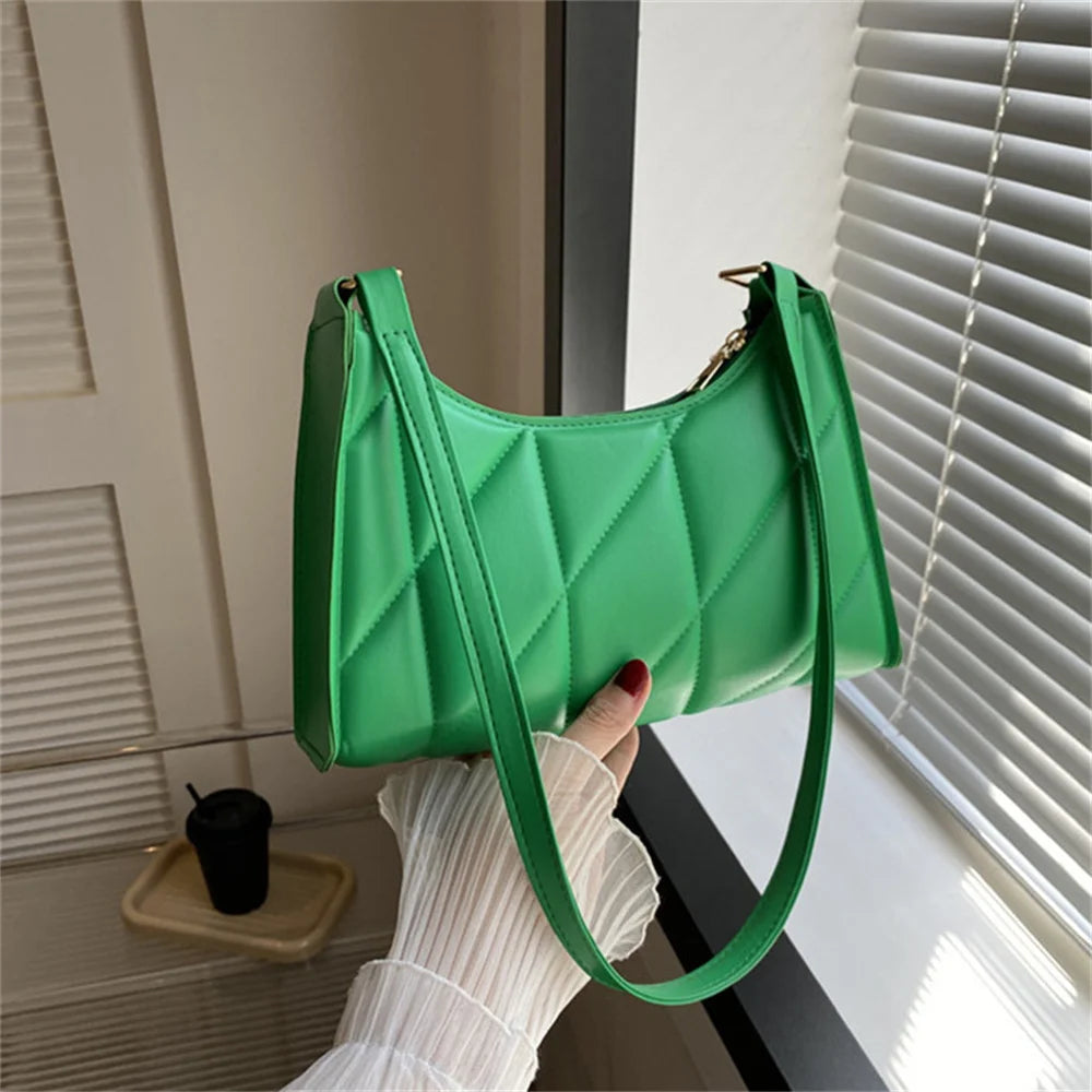 Fashion Women Shoulder Bag PU Leather Underarm Bag Solid Color Handbags Leisure Commuter Chain Underarm Bag Ladies Clutch Purse