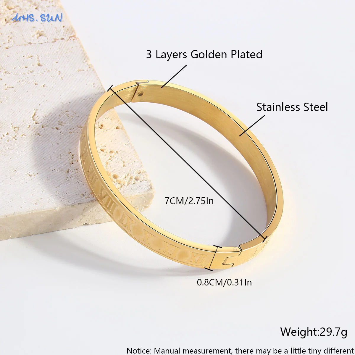 MHS.SUN European and American Stainless Steel Bangles Fashion Round Gold Silver Color Cubic Zircon Jewelry For Women Men