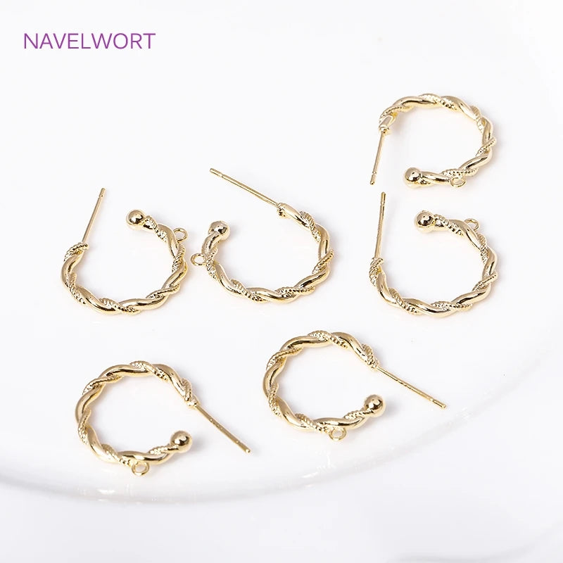 14K Gold Plated Brass Metal Twisted Hoop Earring With Closed Rings For Jewelry Making DIY Tassel/Pearls Earrings Accessories