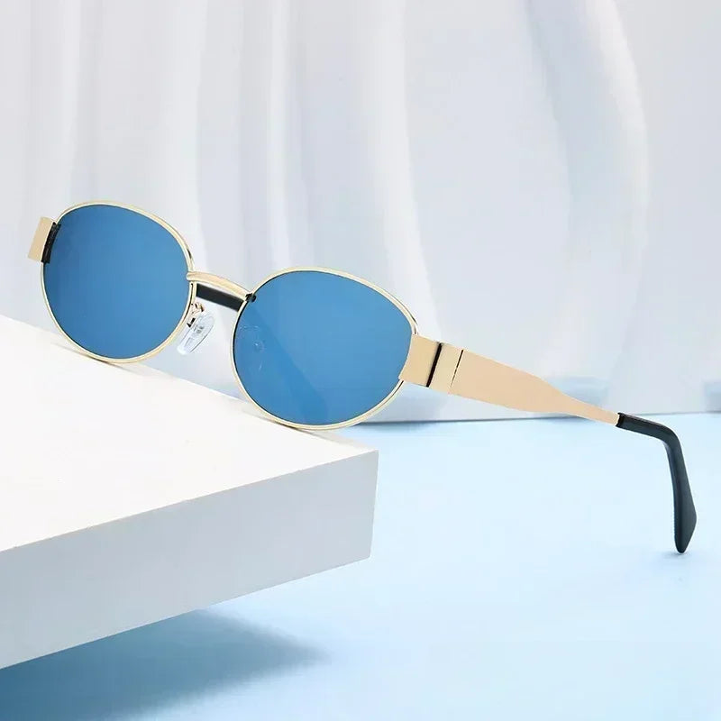 Oval Sunglasses for Women Men Trendy Metal Frame Sun Glasses Classic Shades