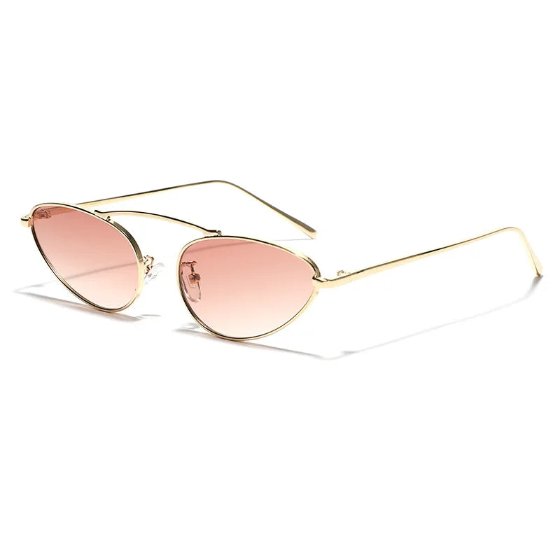 Luxury Brand Cat Eye Sunglasses Women 2024 Fashion Unique Small Oval Sun Glasses Trendy Metal Frame Cool Triangle Eyewear UV400