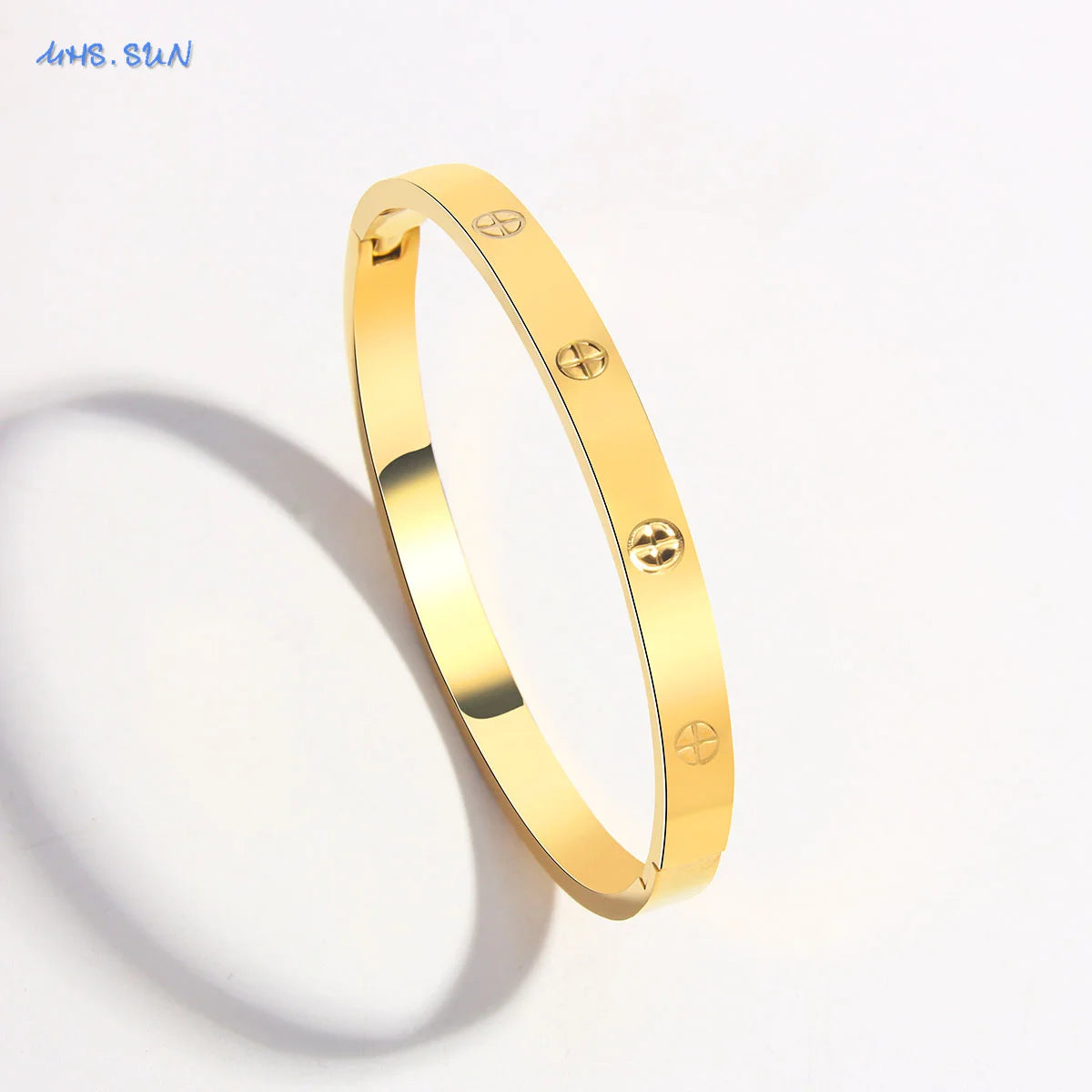 MHS.SUN European and American Stainless Steel Bangles Fashion Round Gold Silver Color Cubic Zircon Jewelry For Women Men