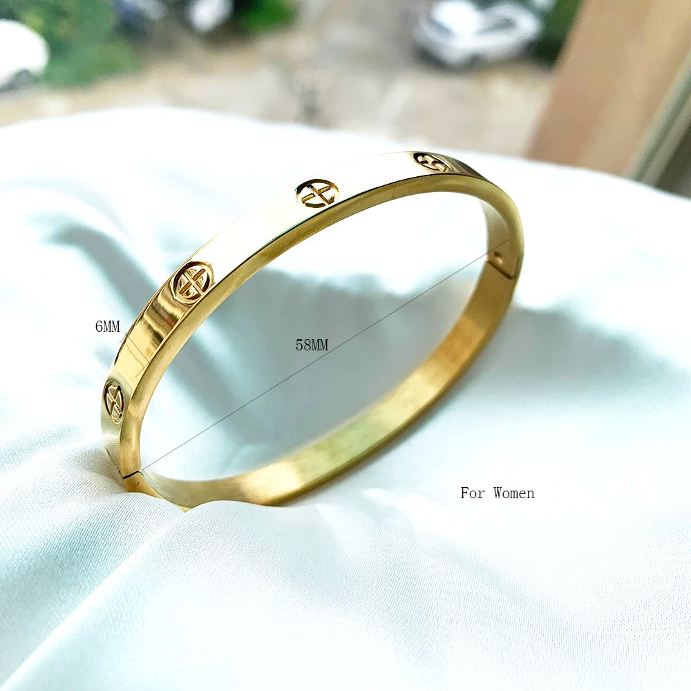 New Design Gold Color Zircon And Cross Nut Nail Bracelet & Bangle For Woman Stainless Steel Screw Brand Jewelry Dropshipping